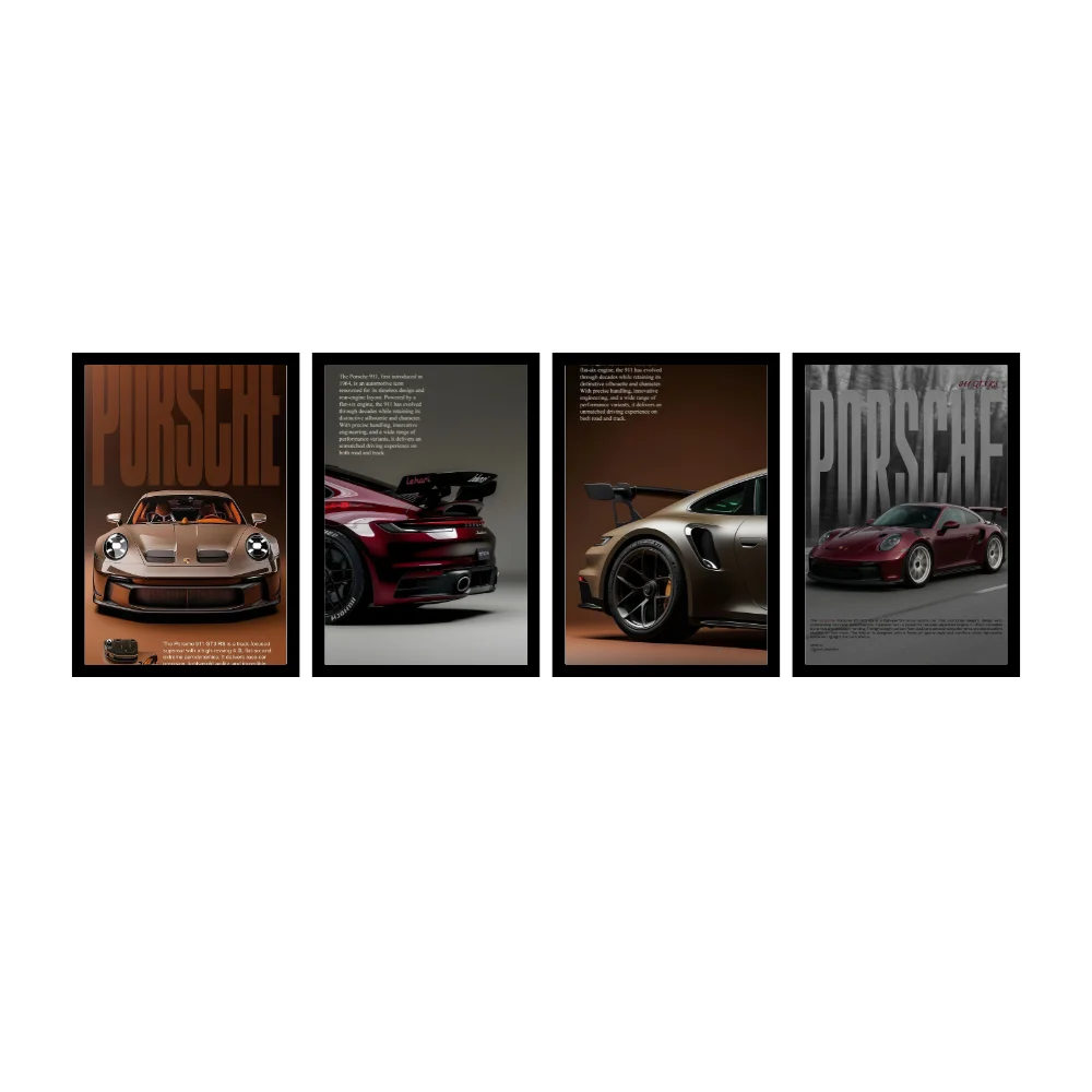 Djane Studio Supercars Wall Frame Set | Premium Wall Art for Living Room, Bedroom, Office & Gaming Room | Modern Home Décor | Pack of 4 | Size 12x8 Inch